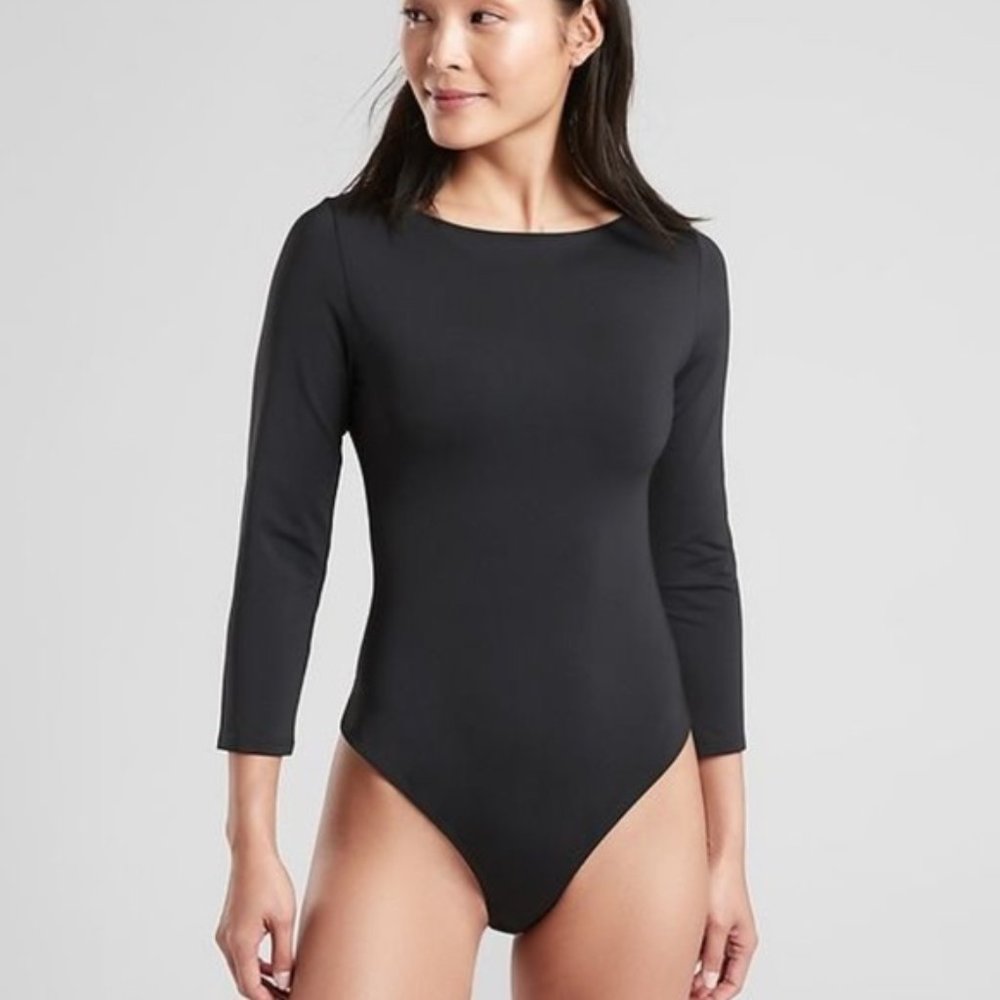 Athleta Women's Valencia Boatneck Thong Bodysuit in Black